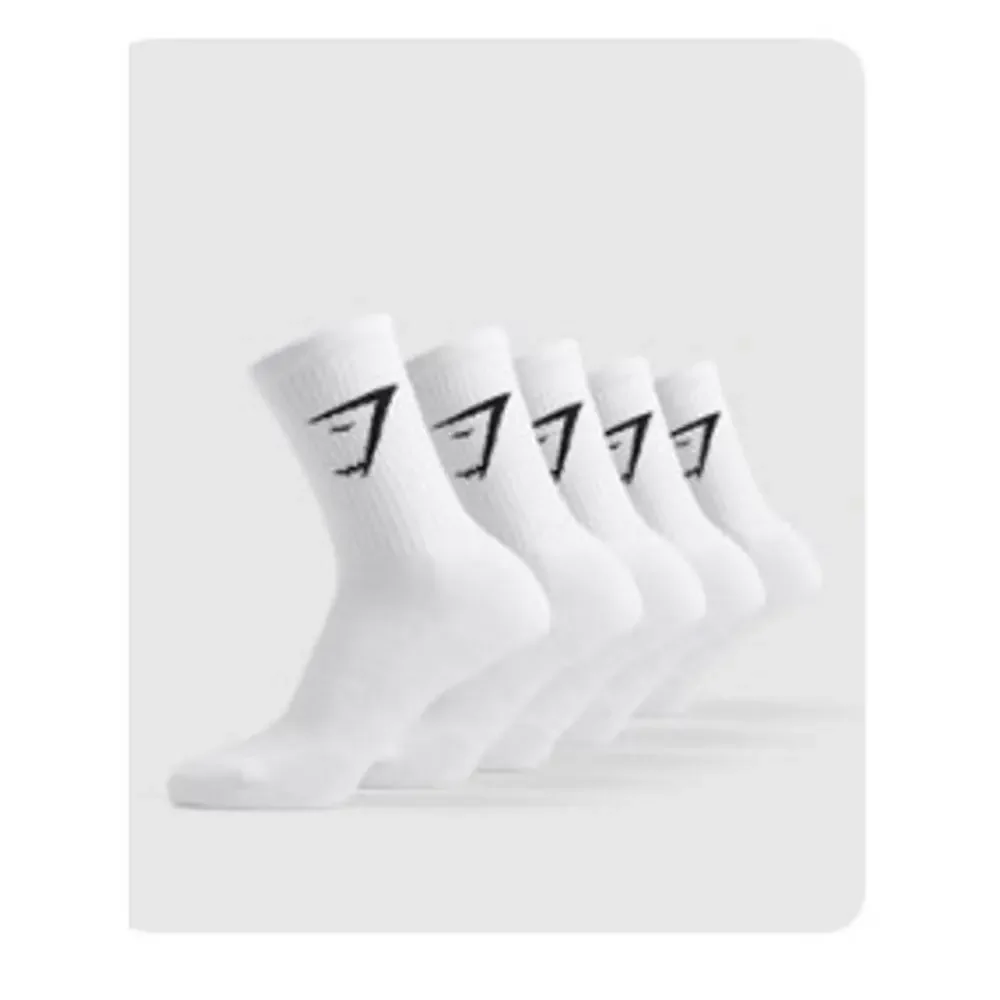 Unisex Adult's Gymshark Terry Knit Crew Socks 5 Pack White Size M NWT